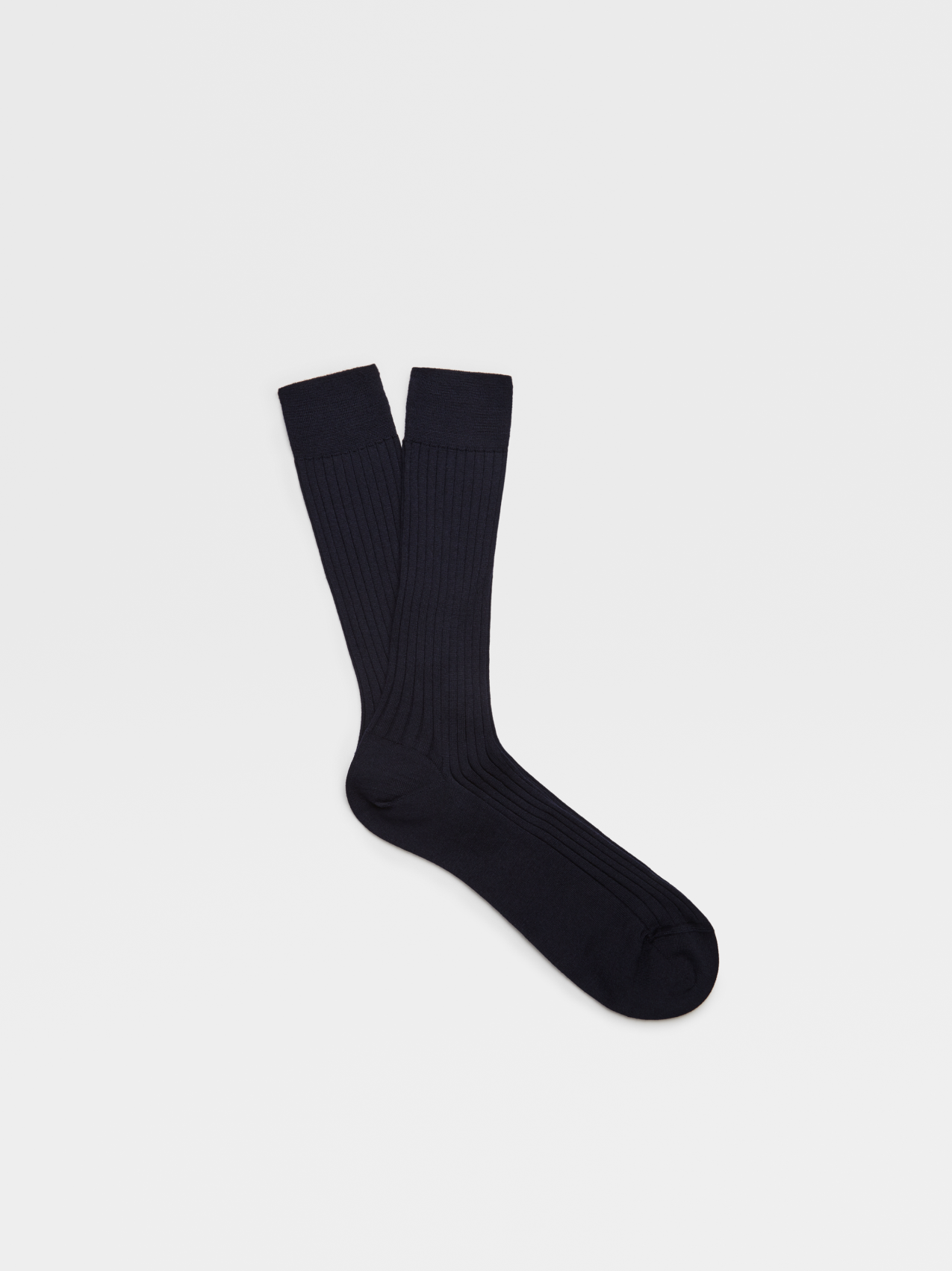 Navy Blue Wool Ribbed Mid Calf Socks